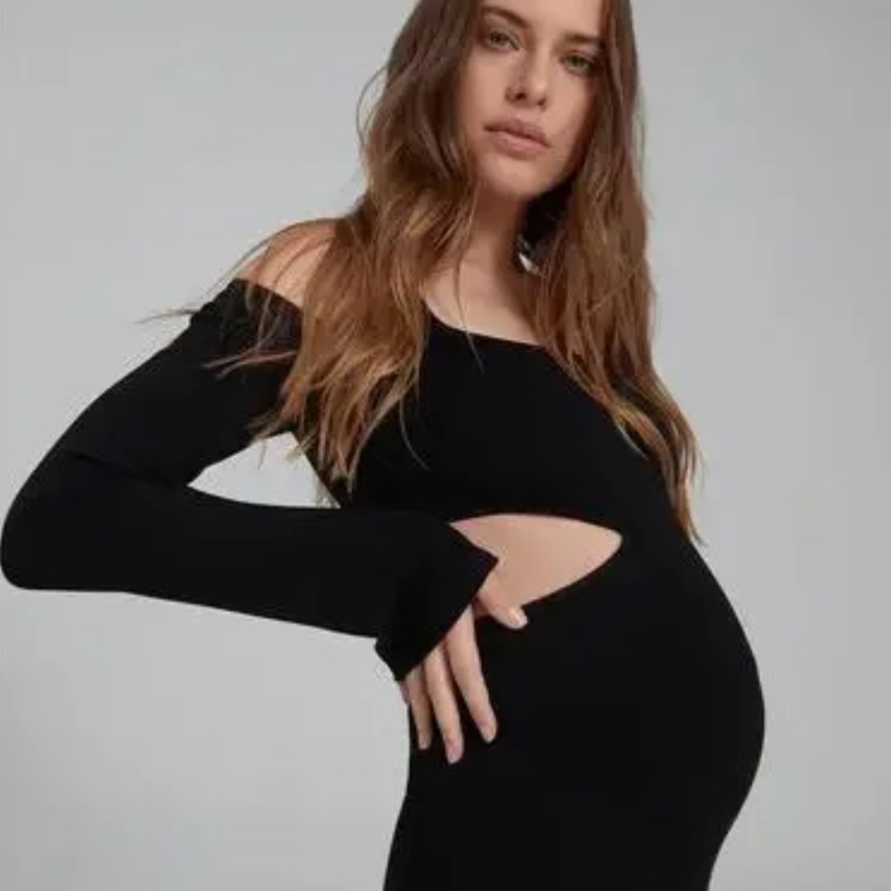 Bumpsuit Sculpting Rib Long Sleeve Cut Out Bodycon Midi Dress Black Size Small